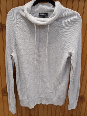 Express Light Gray Cowl Neck Drawstring Sweater